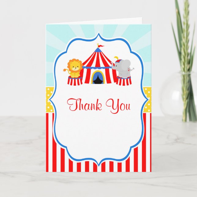 Tarjeta De Agradecimiento Gran carnaval de circo en rojo gracias (Anverso)