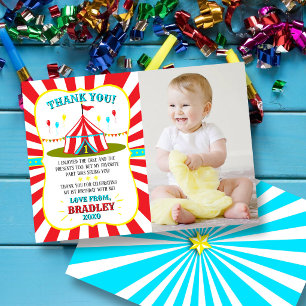 Tarjeta De Agradecimiento Gran Circo Carnival 1er Cumpleaños Foto