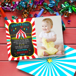 Tarjeta De Agradecimiento Gran Circo Carnival Pizarra Cumpleaños 1er Cumplea