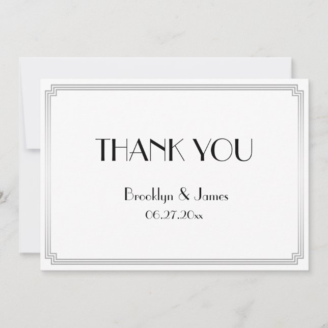 Tarjeta De Agradecimiento Gran Gatsby Art Deco Silver Boda Gracias (Anverso)