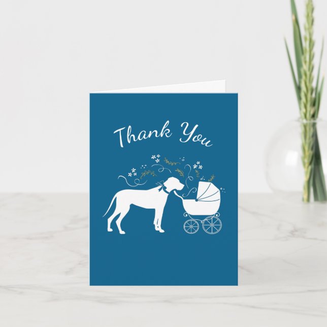 Tarjeta De Agradecimiento Gran Perro Danés Baby Shower Puppy Blue Boy (Anverso)