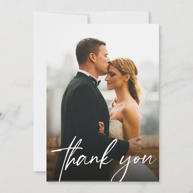 Tarjeta De Agradecimiento Gran Personalizado moderno 2 fotos Bodas (Anverso)