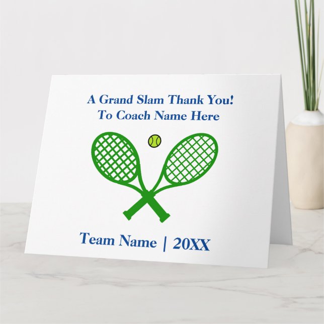 Tarjeta De Agradecimiento Gran sobredimensionado tenis Gracias entrenador, p (Anverso)