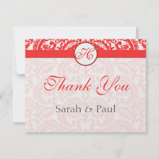 Tarjeta De Agradecimiento Granadina Snapdragon Coral Damask Wedding