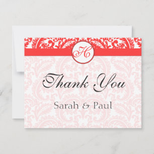 Tarjeta De Agradecimiento Granadina Snapdragon Coral Damask Wedding