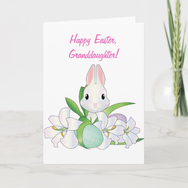 Tarjeta De Agradecimiento GRANDDAUGHTER EASTER RABBIT n LILLIES CARTA (Anverso)