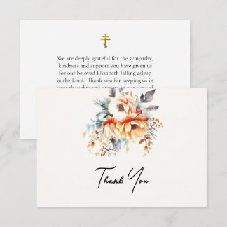 Tarjeta De Agradecimiento Grandes flores de acuarela de melocotón Funeral or
