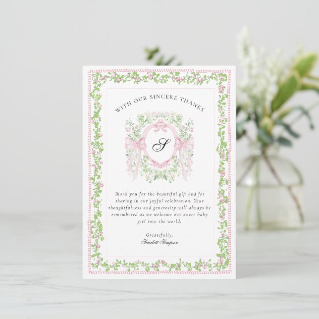 Tarjeta De Agradecimiento Grandmellinial Botanical Monogram Crest Thank You  (Anverso de pie)