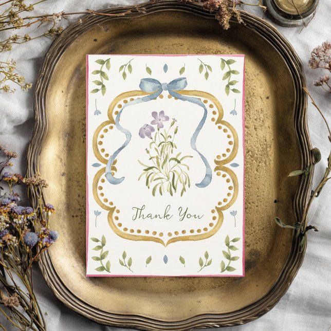 Tarjeta De Agradecimiento Grandmillennial Preppy Ribbon Frame Baby Shower (Subido por el creador)