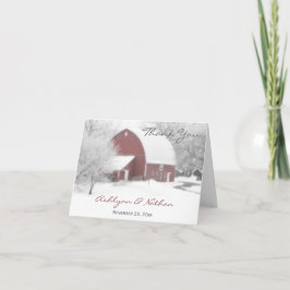Tarjeta de agradecimiento Granero Rojo en Invierno