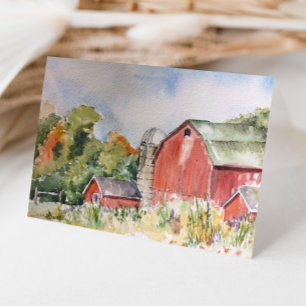 Tarjeta De Agradecimiento Granero Rojo Rústico País Acuarela Gracias