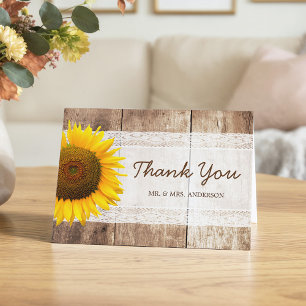 Tarjeta De Agradecimiento Granero Rústico de Campo Madera Girasol Encaje Gra