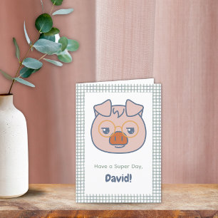 Tarjeta De Agradecimiento Granja Animal Birthday Piglet Green Gingham