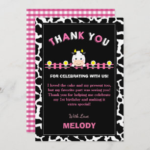 Tarjeta De Agradecimiento Granja Animales Primer Fiesta Chica Barnyard Pink