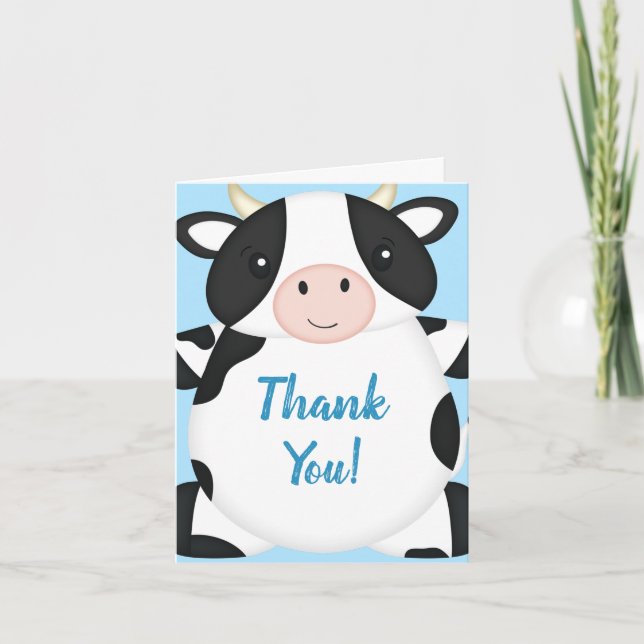 Tarjeta De Agradecimiento Granja Baby Shower de vaca (Anverso)