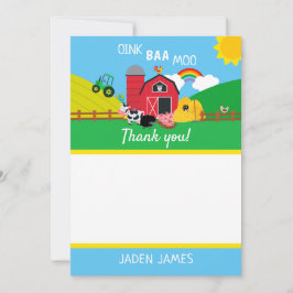 Tarjeta De Agradecimiento Granja Corral Animal Cumpleaños Gracias