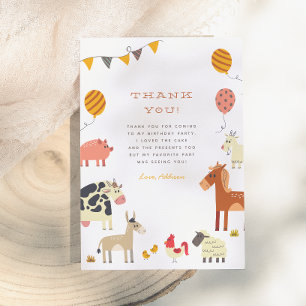 Tarjeta De Agradecimiento Granja de Animales Cumpleaños Fiesta Oink Baa Quac