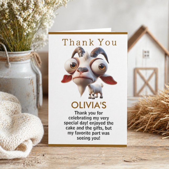 Tarjeta De Agradecimiento Granja de animales lindos cabras Fiesta de cumplea (Cute goat Farm Animals 2nd Birthday Party Thank You Card)