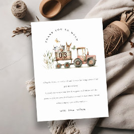 Tarjeta De Agradecimiento Granja de Animales Tractor Cumpleaños Niños Óxido 