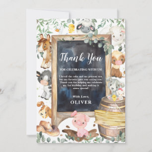 Tarjeta De Agradecimiento Granja de animales Verdor Primer cumpleaños Baby S