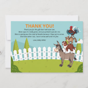 Tarjeta De Agradecimiento Granja de burros Baby Shower Gracias, chico de la 