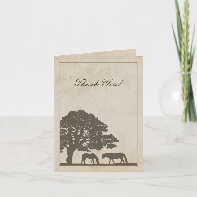Tarjeta De Agradecimiento Granja de caballos marrón y marfil (Anverso)
