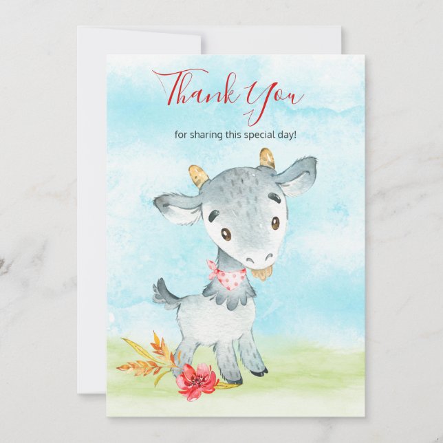 Tarjeta De Agradecimiento Granja de cabra acuarela (Anverso)