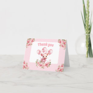 Tarjeta De Agradecimiento Granja de Chica de Cerdo Cute Primer Cumpleaños Gr