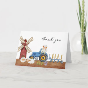 Tarjeta De Agradecimiento Granja de Tractor Azul Shower de Ovejas Animales B