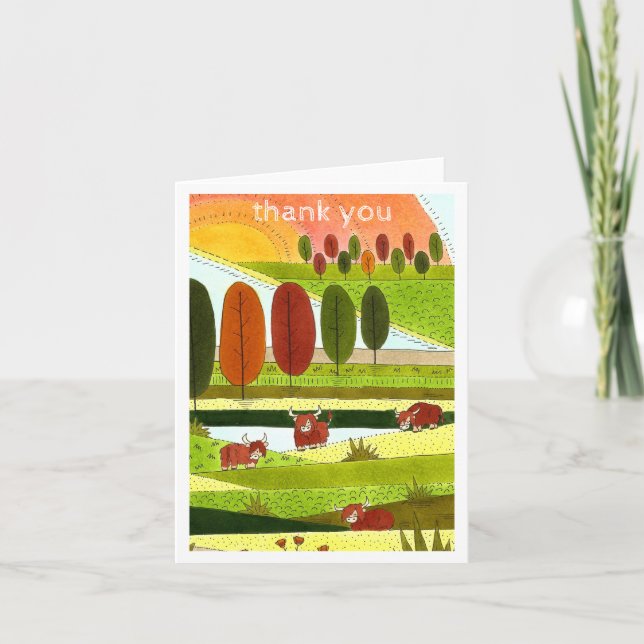 Tarjeta De Agradecimiento Granja de vacas de la región montañosa infantil (Anverso)