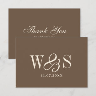 Tarjeta De Agradecimiento Granja elegante marrón inicial boda parejas