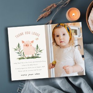 Tarjeta De Agradecimiento Granja Pequeña Cerdo Mariposa Niños Foto Cumpleaño