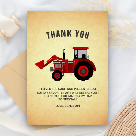 Tarjeta De Agradecimiento Granja Roja Tractor Cumpleaños de Niños Fiesta