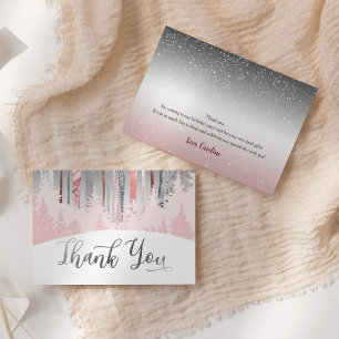 Tarjeta De Agradecimiento Grano rosado de nieve Madera de invierno Árboles d
