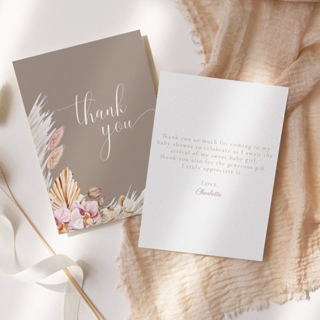 Tarjeta De Agradecimiento Grasa Bohemiana Floral Pampas | BABY SHOWER (Subido por el creador)