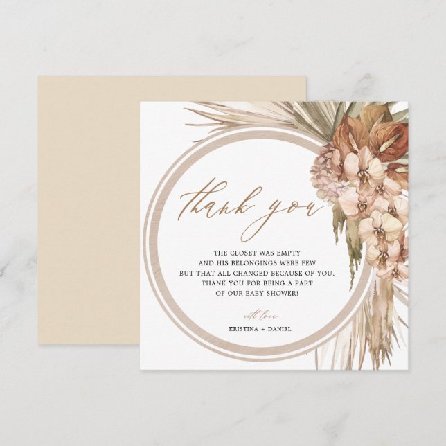 Tarjeta De Agradecimiento Grass Bohemian Pampas Baby Shower Gracias (Anverso / Reverso)