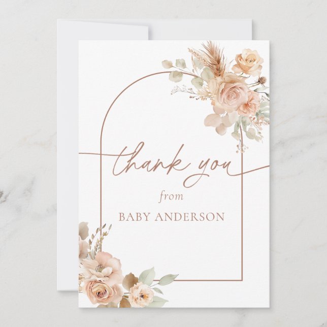 Tarjeta De Agradecimiento Grass Boho Pampas Grass Baby Shower Gracias (Anverso)