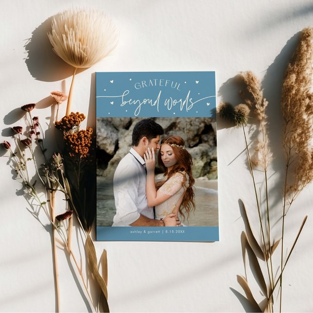 Tarjeta De Agradecimiento Grateful Beyond Words Wedding Photo Denim Blue (Subido por el creador)