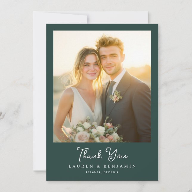 Tarjeta De Agradecimiento Grateful Dark Green Elegant Photo (Anverso)