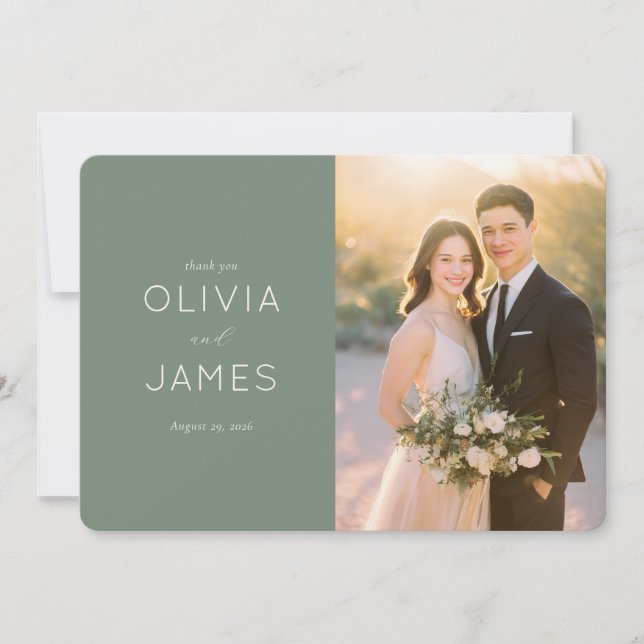 Tarjeta De Agradecimiento Grateful Green Elegant Photo (Anverso)