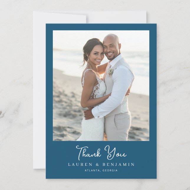 Tarjeta De Agradecimiento Grateful Navy Minimalist Photo (Anverso)