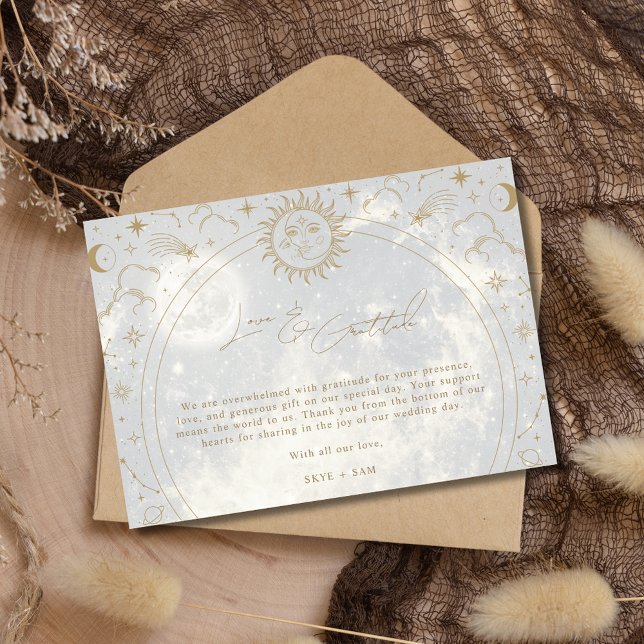 Tarjeta De Agradecimiento Gratitud de amor celeste Boda de fotos gracias (Celestial Love Gratitude Photo Wedding Thank You Cards)