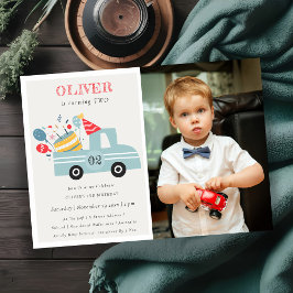Tarjeta De Agradecimiento Gray Blue Any Age Birthday Cake Truck Foto Invitad