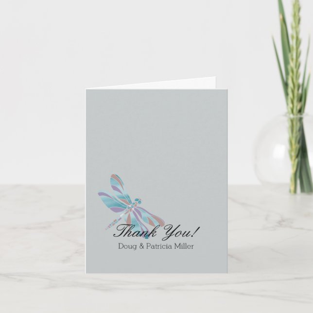 Tarjeta De Agradecimiento Gray Blue Dragonfly Gracias (Anverso)