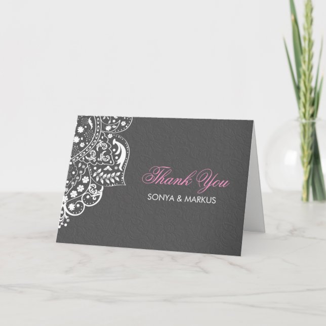 Tarjeta De Agradecimiento Gray Damask White Mandela - Gracias (Anverso)