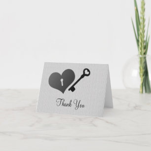 Tarjeta de agradecimiento Gray Heart Lock and Key