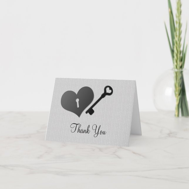 Tarjeta de agradecimiento Gray Heart Lock and Key (Anverso)