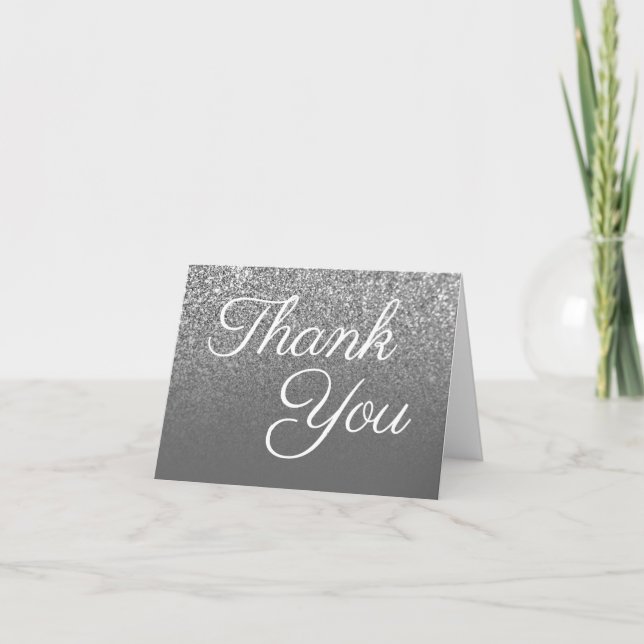 Tarjeta De Agradecimiento Gray Ombre, Purpurina plateado (Anverso)