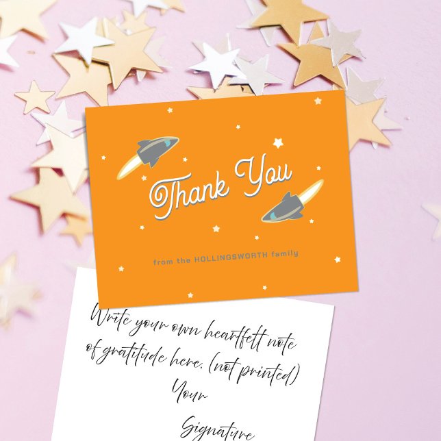 Tarjeta De Agradecimiento Gray Rockets and Stars Navy Orange (Subido por el creador)