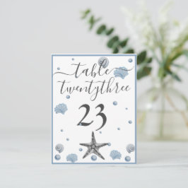 Tarjeta De Agradecimiento Gray Starfish Blue Shells Beach Wedding Gracias